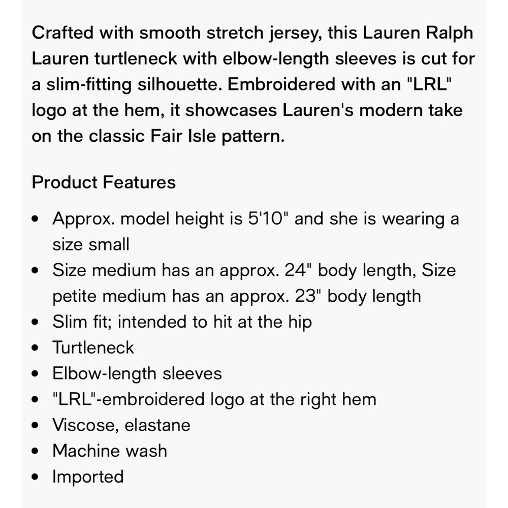 Lauren Ralph Lauren Fair Isle Stretch Jersey Blue & Black Pattern Turtleneck Top - Picture 5 of 8